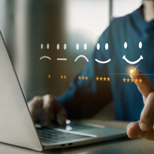 Customer services best excellent business rating experience. Satisfaction survey concept. user give rating to service experience on online application .